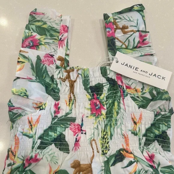 🐒 NWT Janie and Jack Tropical Jungle Smocked Ruffle Cropped Top Size 3 - Picture 5 of 9